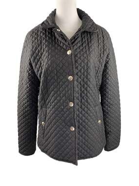 Chaps Women's M Black Quilted Barn Chore Coat Jacket Snap Closure Pockets